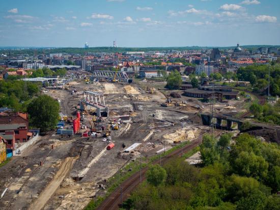 Zdjęcie Wiadukty kolejowe w budowie w centrum Katowic. Fot. Łukasz Hachuła/PKP PLK