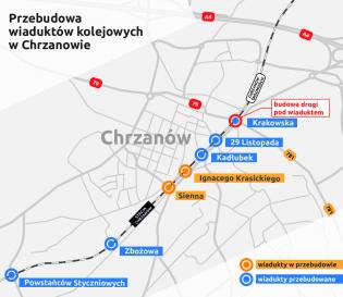 Mapa wiaduktów w Chrzanowie. Źródło: PKP PLK