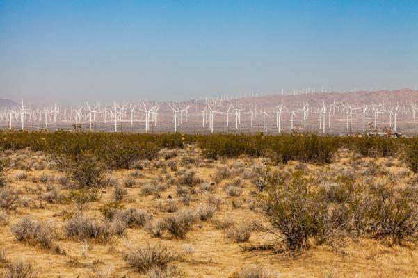 Zdjęcie Elektrownia wiatrowa Alta Wind Energy Center (znana także jako Mojave Wind Farm) na pustyni Mojave, w górach Tehachapi, w Kalifornii (USA). Fot. oscity / Adobe Stock
