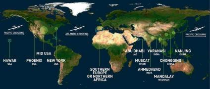 Trasa lotu Solar Impulse 2 dookoła świata / źródło: Solar Impulse Press Corner