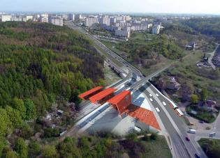 Projekt przystanku Brętowo nałożony na zdjęcie lotnicze miejsca, w którym zostanie on wybudowany. Fot. z archiwum spółki Pomorska Kolej Metropolitalna