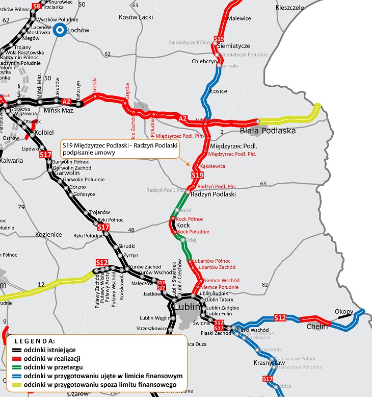 Mapa: droga S19 Międzyrzec Podlaski–Radzyń Podlaski. Źródło: GDDKiA