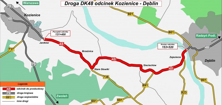 Trasa Kozienice–Dęblin. Źródło: GDDKiA