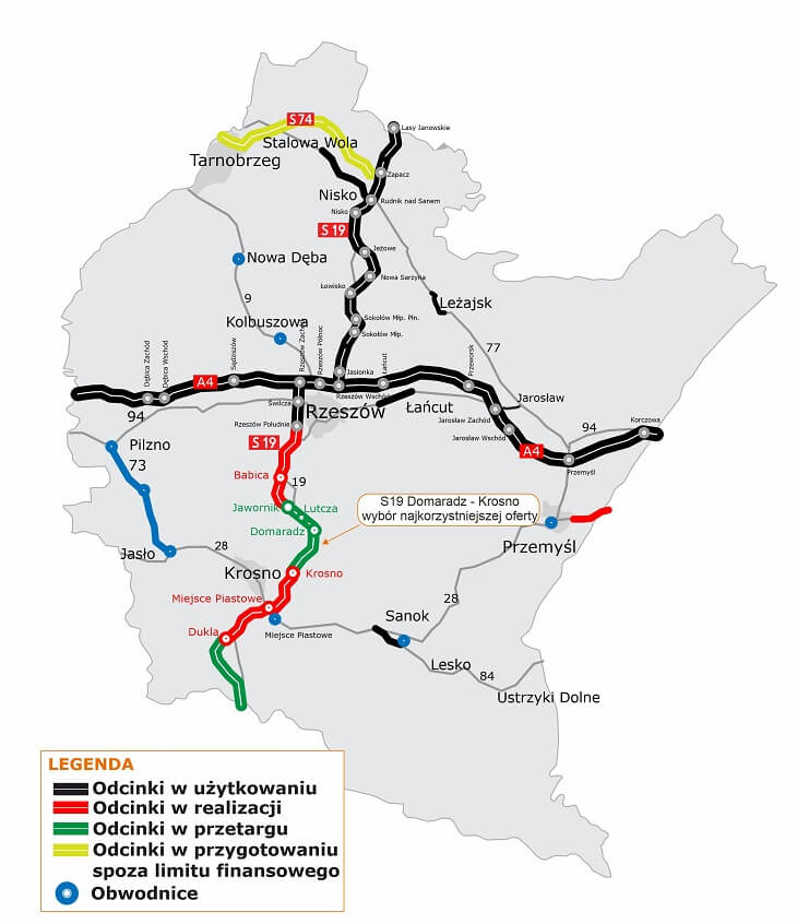 Mapa: droga S19 Domaradz–Krosno. Źródło: GDDKiA