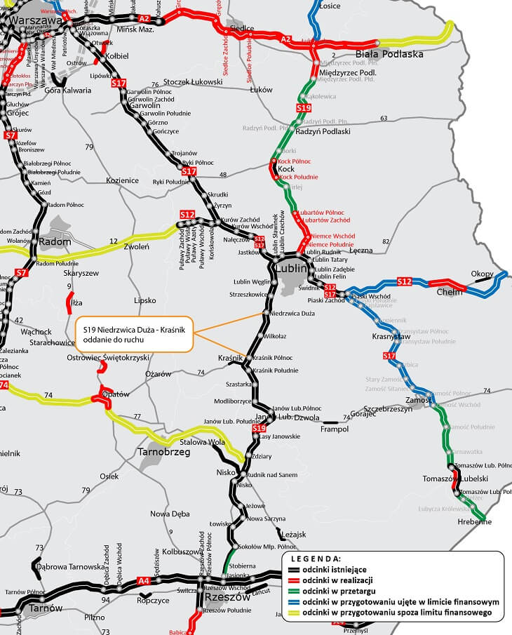 Mapa: droga S19 Lublin–Rzeszów. Źródło: GDDKiA