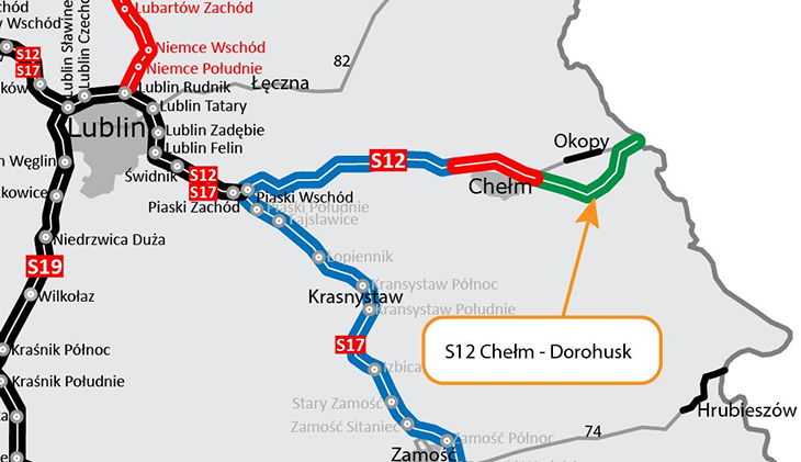 Budowa drogi ekspresowej S12 Piaski - Dorohusk. Mapa GDDKiA