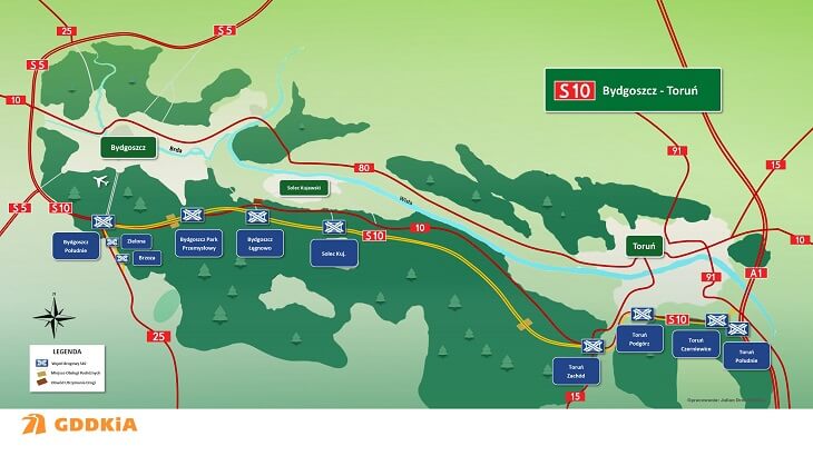 Przebieg drogi ekspresowej S10 Bydgoszcz–Toruń: nowe nazwy węzłów. Źródło: GDDKiA