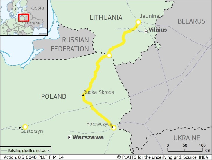 Gazociąg Polska–Litwa. Źródło: INEA