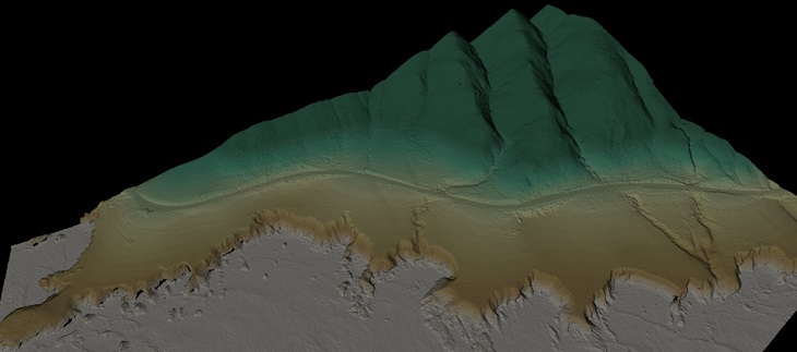 Wizualizacja chmury punktów LiDAR — Diablo Canyon Road w Kalifornii. Ilustracja poglądowa. Fot. Rebecca equator, CC BY-SA 4.0