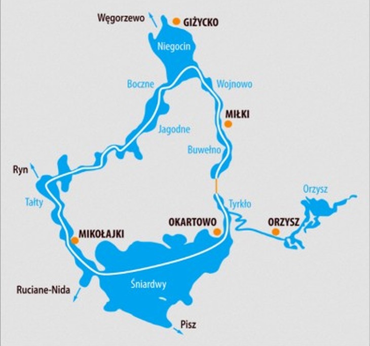 Mapka Pętli Mazurskiej. Źródło: Wody Polskie w Białymstoku