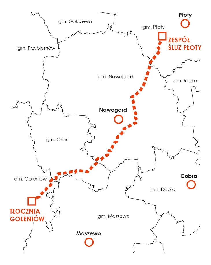 TRASA gazociągu Goleniów-Płoty. Źródło: Gaz-System