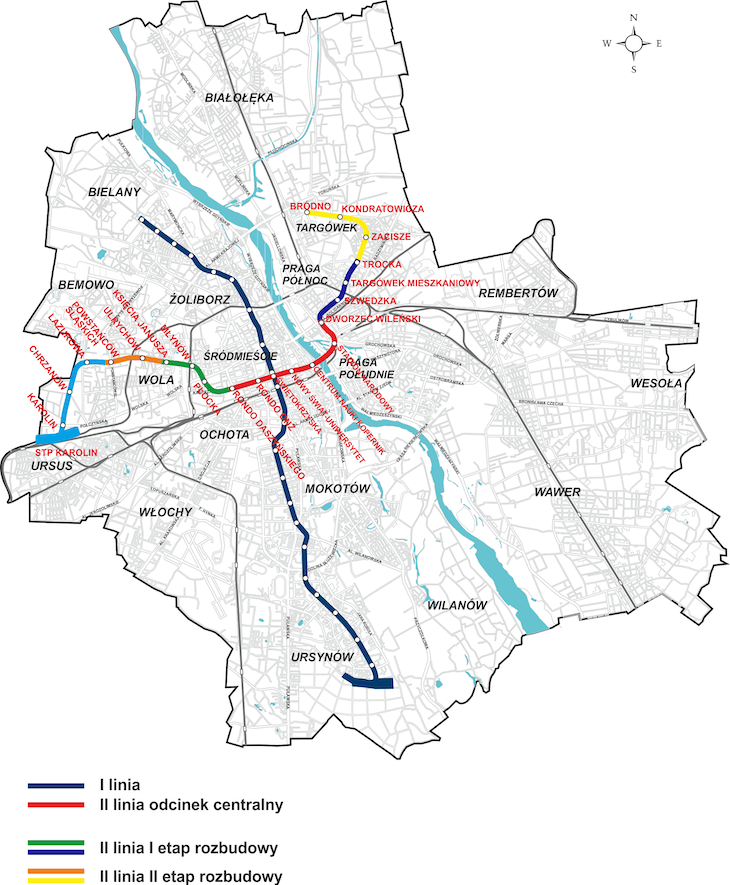 Orientacyjny przebieg tras metra w Warszawie. Źródło: Metro Warszawskie