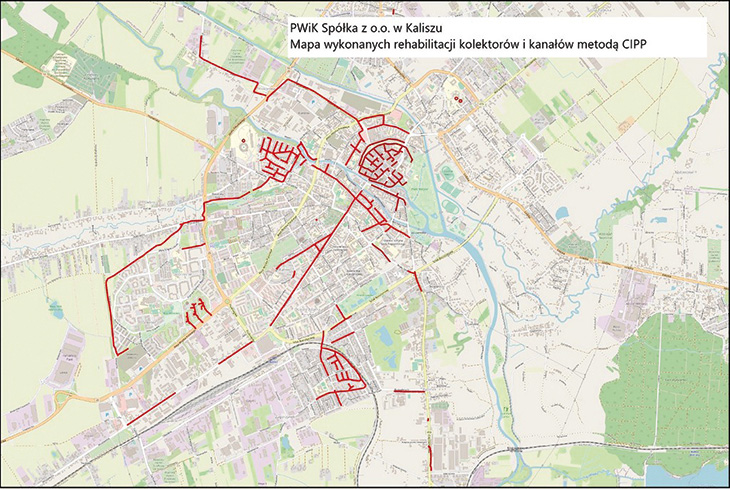 RYS. 1. | Rehabilitacje kanalizacji wykonane w Kaliszu w latach 2000–2024