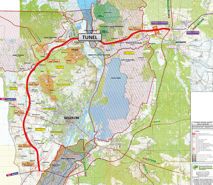 RYS. 1. | Mapa zachodniej obwodnicy Szczecina w ciągu drogi ekspresowej S6. Źródło: GDDKiA