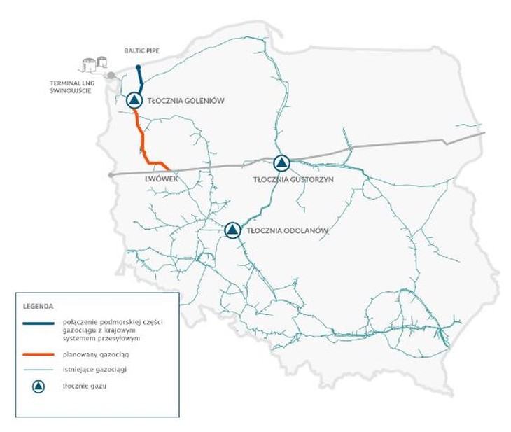 Mapa gazociągu Goleniów–Lwówek. Źródło: Gaz-System