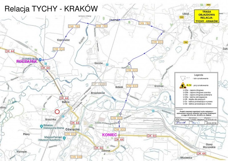 Objazd relacji Tychy–Kraków. Źródło: GDDKiA