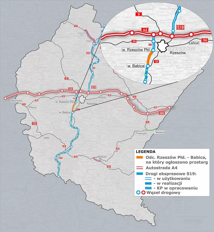 Via Carpatia. Droga S19 Rzeszów–Babica: mapa. Źródło; GDDKiA
