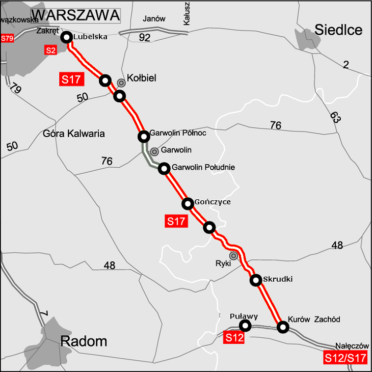 S17 pomiędzy Warszawą a Lublinem. Źródło: GDDKiA