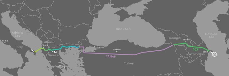 Trasy gazociągów TAP i TANAP: Źródło: TAP AG