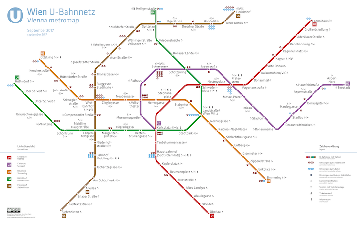 Linie wiedeńskiego metra (U-Bahn) - stan na wrzesień 2017 r.