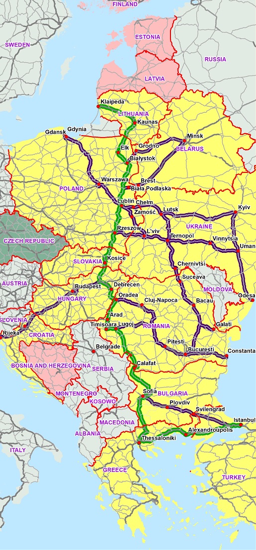 Korytarz Via Carpatia wg Deklaracji Łańcuckiej III. Źródło: Ministerstwo Infrastruktury