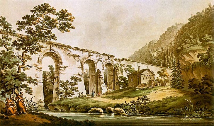 Diabelski Most w 1787 r. Akwarela Zygmunta Vogla. Źródło: Wikimedia (domena publiczna USA)