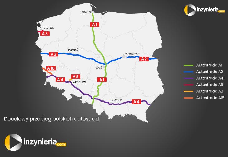 Docelowy przebieg autostrad w Polsce. Źródło: inzynieria.com