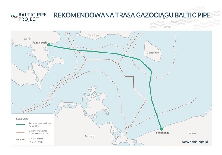 Baltic Pipe – trasa. Źródło: Gaz-System