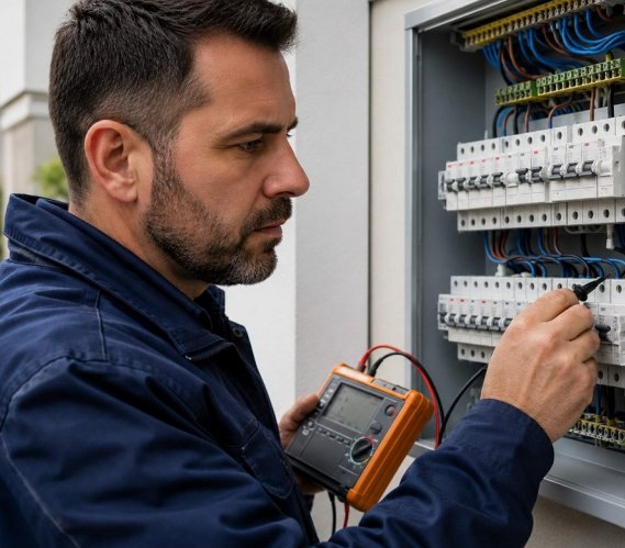 Pomiar miernikiem elektrycznym instalacji. Fot. metris.pl/ChatGPT