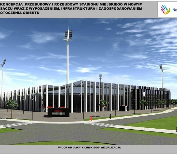 Tak będzie wyglądać przebudowany stadion w Nowym Sączu? Źródło: UM Nowy Sącz, grafika: Pracownia Projektowa ATS 999