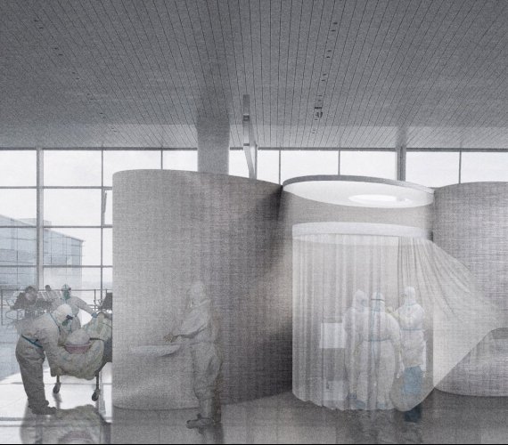 Projekt tymczasowego szpitala na lotnisku Berlin Brandenburg. Źródło: Opposite Office