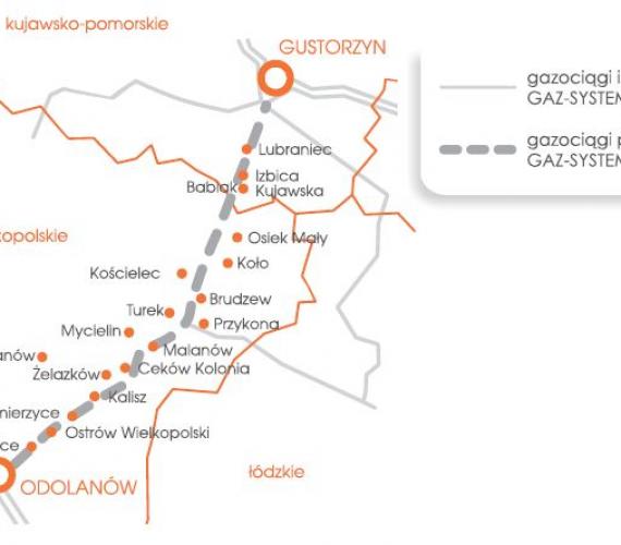 Trasa gazociagu DN500 relacji Gustorzyn - Odolanów. Źródło: Gaz-System S.A.
