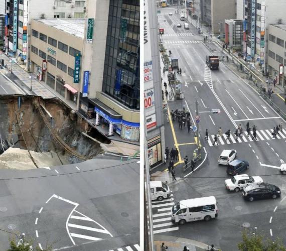 Japonia: ekspresowy remont wielkiej dziury w drodze /Fot. News watch