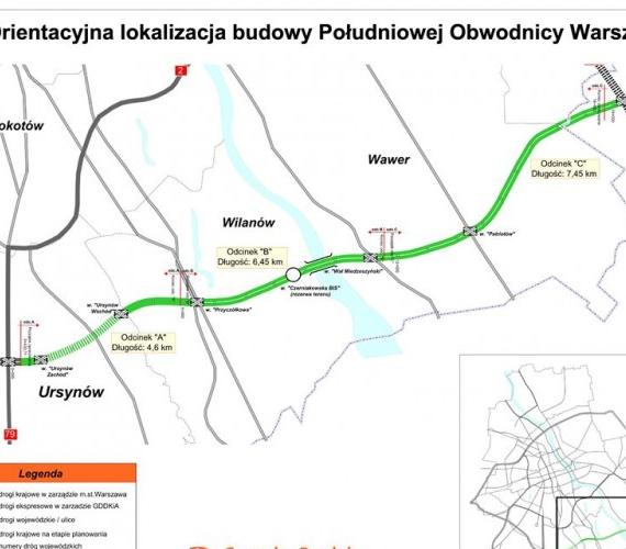 Południowa Obwodnica Warszawy. Plan orientacyjny. Źródło: GDDKiA