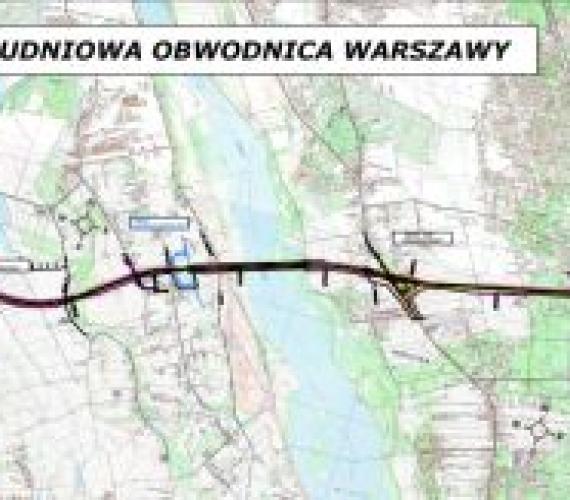 Południowa Obwodnica Warszawy. Mapa z archiwum GDDKiA o. Warszawa. 