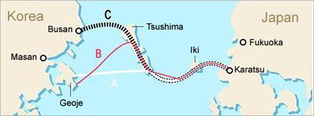Proponowany przebieg tunelu pomiędzy Koreą a Japonią