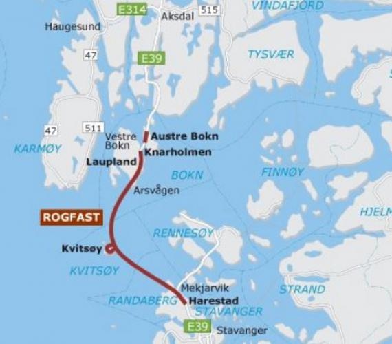 Trasa tunelu Rogfast. Źródło: vegvesen.no
