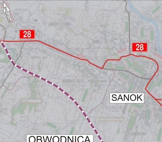 Orientacyjna trasa obwodnicy Sanoka. Źródło: GDDKiA