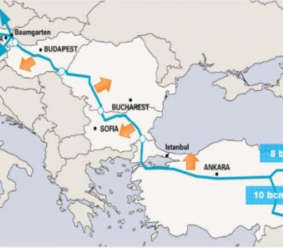 Trasa magistrali gazowej Nabuccco. Mapa z archiwum Nabucco Gas Pipeline