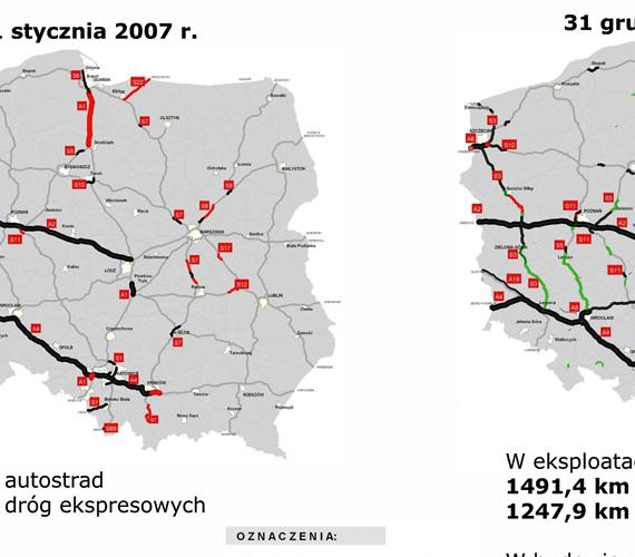 Rys. 1. Stan sieci dróg szybkiego ruchu w roku 2007 i 2013