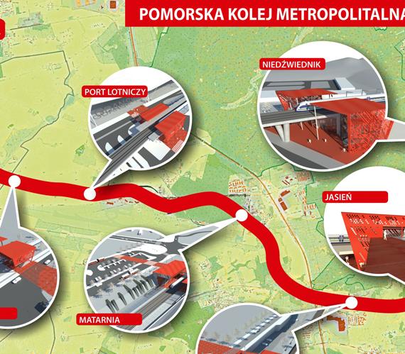 Mapa Pomorskiej Kolei Metropolitarnej. Fot. z archiwum spółki Pomorska Kolej Metropolitalna