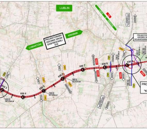 Przebieg trasy zachodniej obwodnicy Lublina. Żródło: GDDKiA o. Lublin