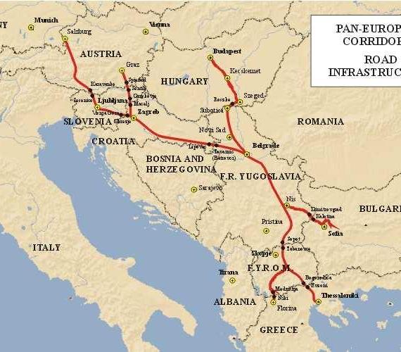 Planowany przebieg autostradowego korytarza transportowego na Bałkanach