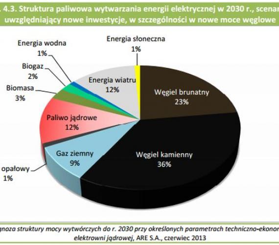 Mix energetyczny Polski w 2030 r. Źródło: Program Polskiej Energetyki Jądrowej 
