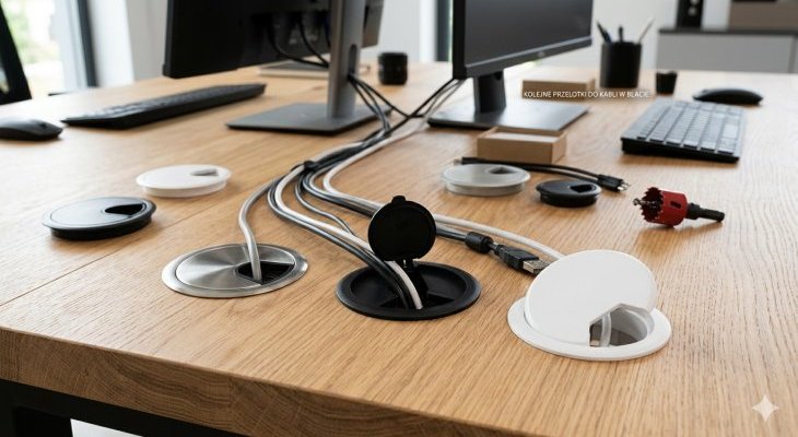 Przelotki do kabli w blacie. Fot. mat. własne