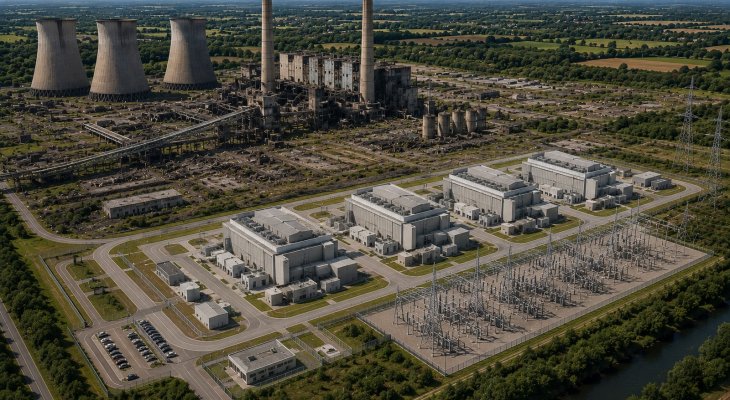 Anglia. 4 reaktory SMR na terenie byłej elektrowni węglowej. Fot. Grafika poglądowa wykonana za pomocą AI