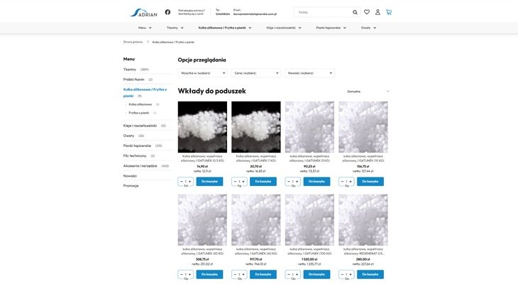 Wkłady do poduszek - Hurtownia materiałów tapicerskich Adrian