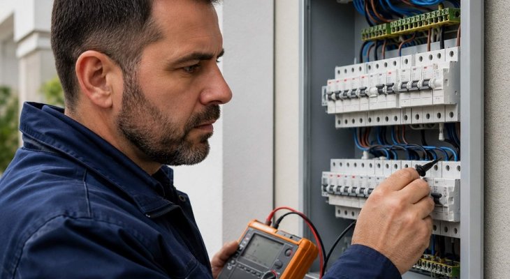 Pomiar miernikiem elektrycznym instalacji. Fot. metris.pl/ChatGPT