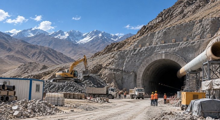 Przebito pierwszy tunel w ramach linii kolejowej CKU, która przez góry połączy Chiny z Europą. Fot. Wizualizacja poglądowa wykonana za pomocą sztucznej inteligencji