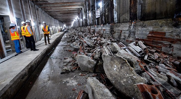 Prace przy północnym końcu istniejącego tunelu metra Second Avenue Subway w rejonie 120. ulicy w Nowym Jorku (USA). Fot. Marc A. Hermann/MTA, CC BY 4.0